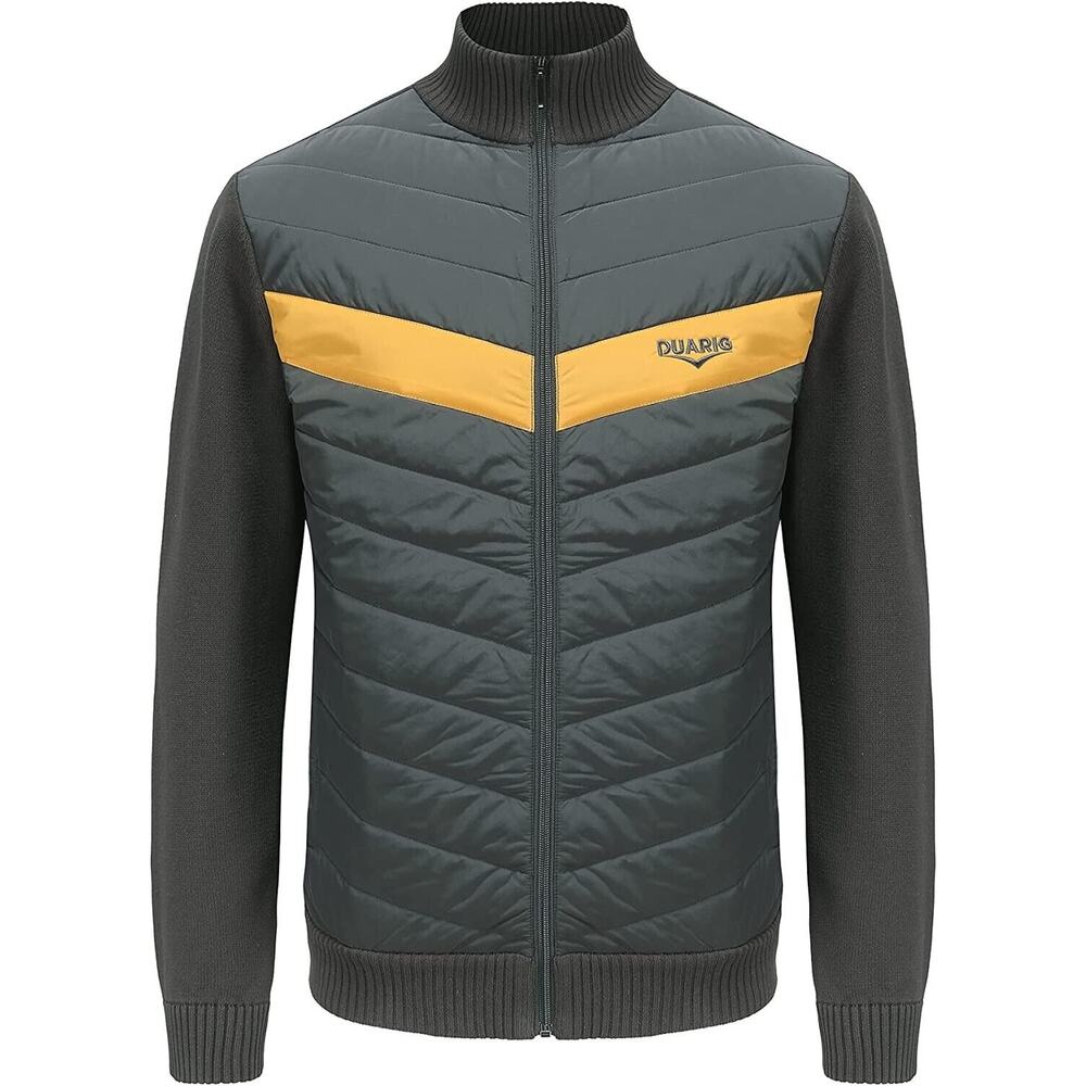 Duarig cotton panelled quilted shell knitted lightweight‎ zip-up sport jacket SM